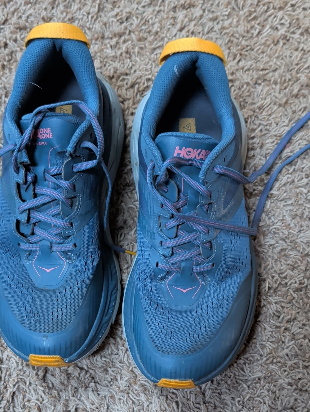 Hoka One One WomansBlue Running Shoes with Yellow Details
